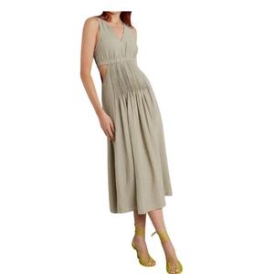 Jonathan Simkhai Jarvis Convertible Pleated Cutout Midi Dress Neutral Resort